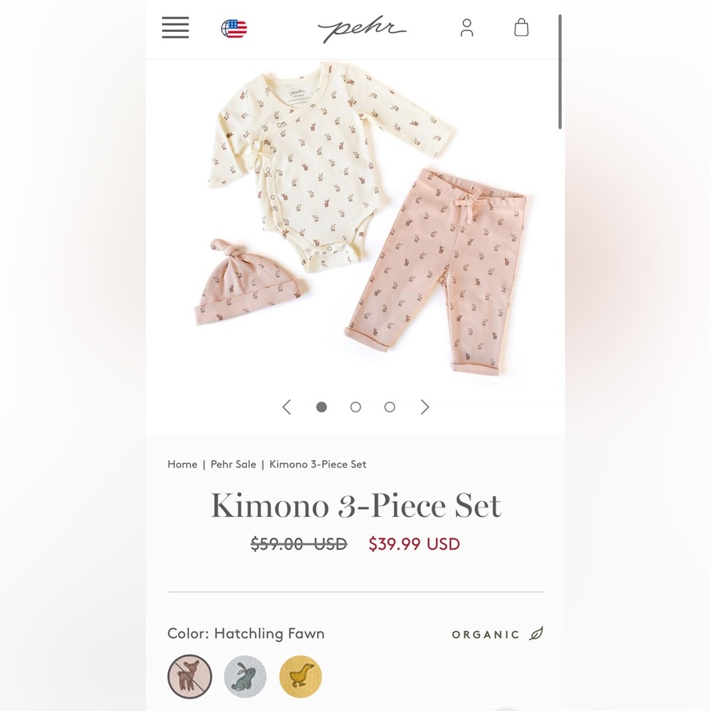 Pehr 3 piece kimono set, NWT 3-6m